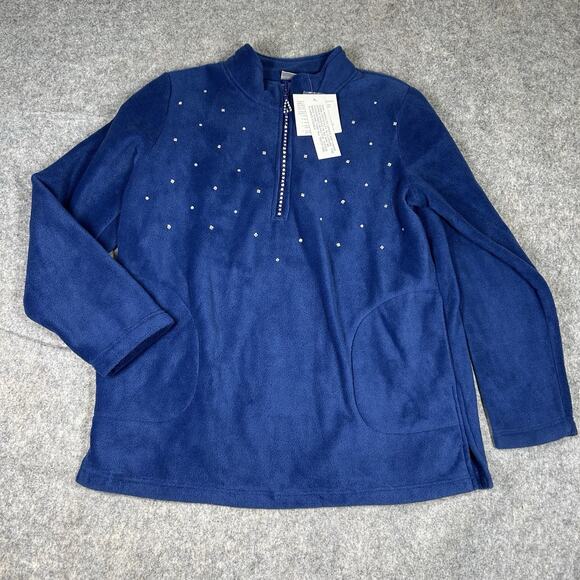 Quacker Factory Jacket Women’s Medium Blue Fleece Rhinestones Full Zip Artsy - Picture 1 of 10